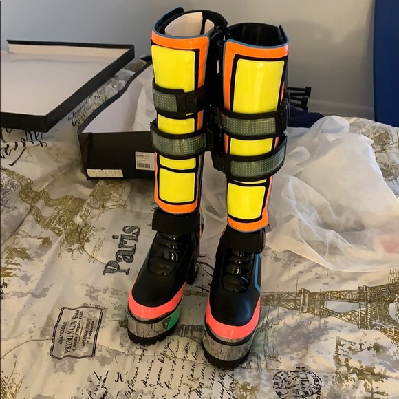 Cybertron Babe Platform Boots, Rainbow Multi Neon - Picture 2 of 6